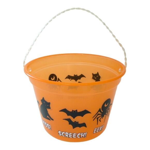 Vintage Halloween Bucket Pail Trick or Treat Black Cats Bats Translucent 1990s. - Picture 7 of 16